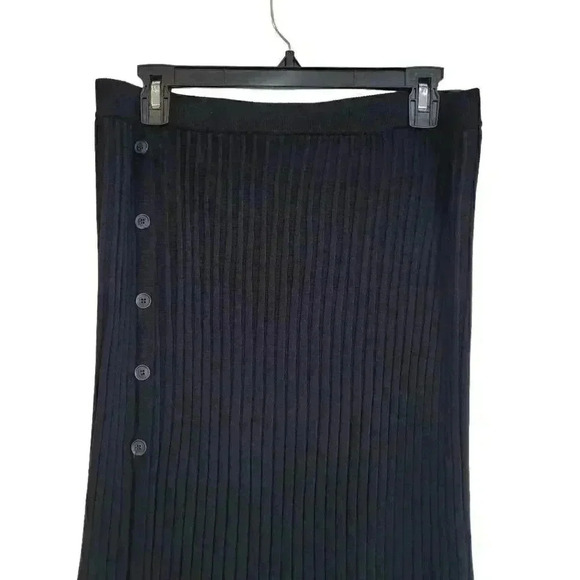 Adrianna Papell Women's Black Viscose/Poly Ribbed Knit Straight Skirt w Buttons - Picture 7 of 10
